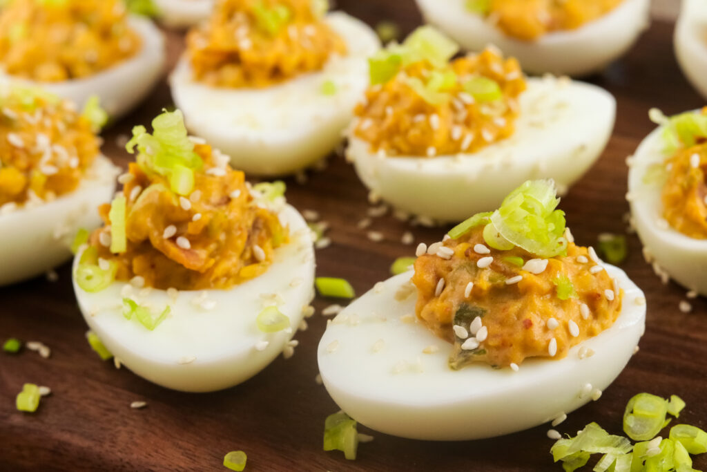 Keto Bacon and Kimchi Deviled Eggs