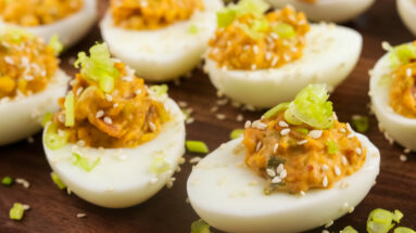 Keto Bacon and Kimchi Deviled Eggs