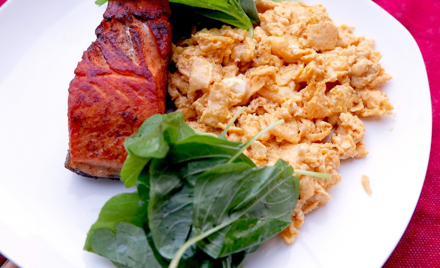 Keto Fried Salmon with Scrambled Eggs
